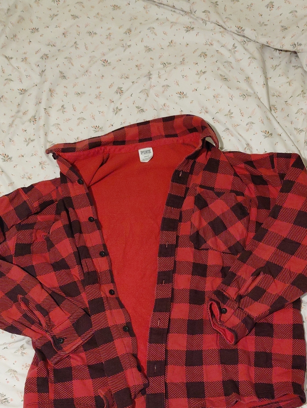 PINK Victoria's Secret Red and Black Buffalo Plaid Hooded Shirt Jacket
